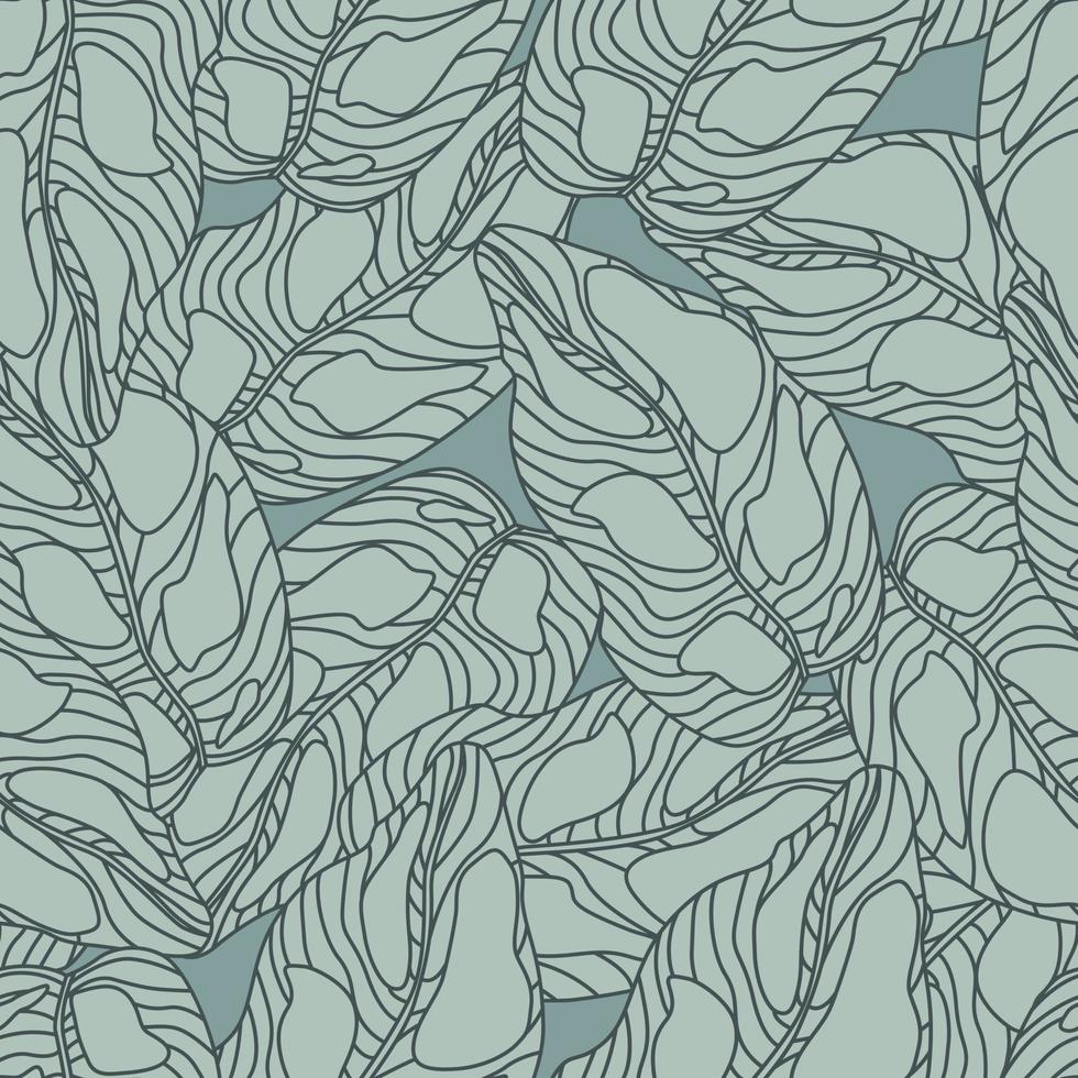 abstraktes nahtloses Kräutermuster mit einfachen Elementen des Gekritzelblattes. blaue Pastellgrafik. vektor
