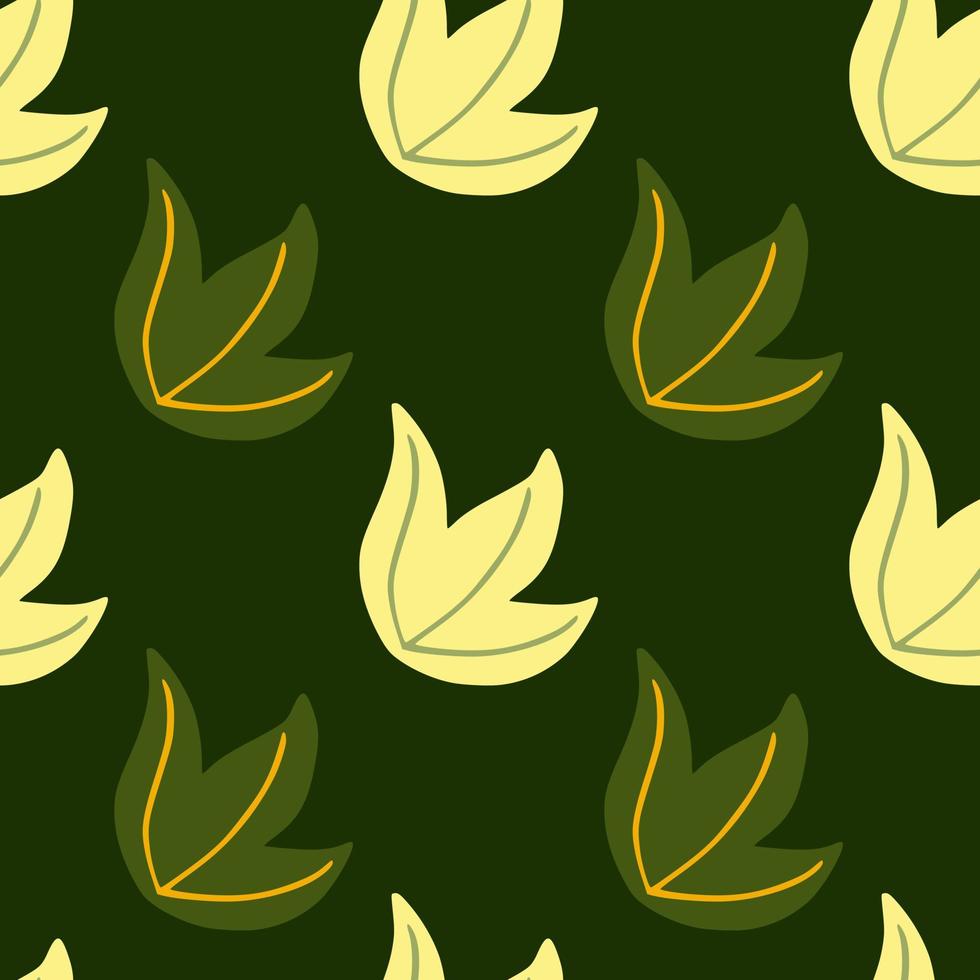 mörk olivgrön palett sömlösa mönster med doodle blad bush print. naturtryck i minimalistisk stil. vektor