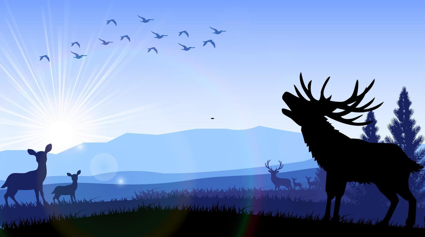 Silhouette von Hirschen und Kängurus, die zur Morgenzeit stehen vektor