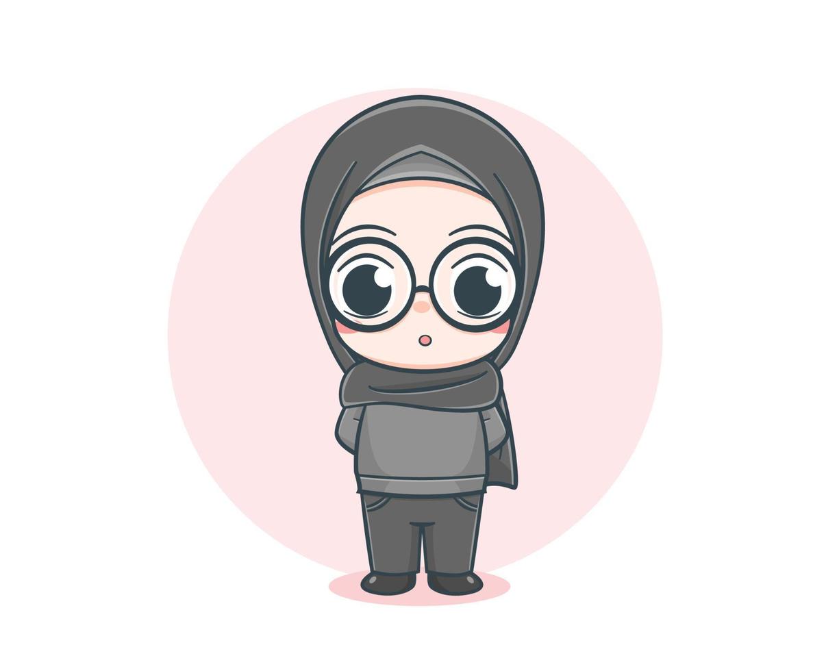 söt muslimsk tjej som bär tröja tecknad illustration vektor