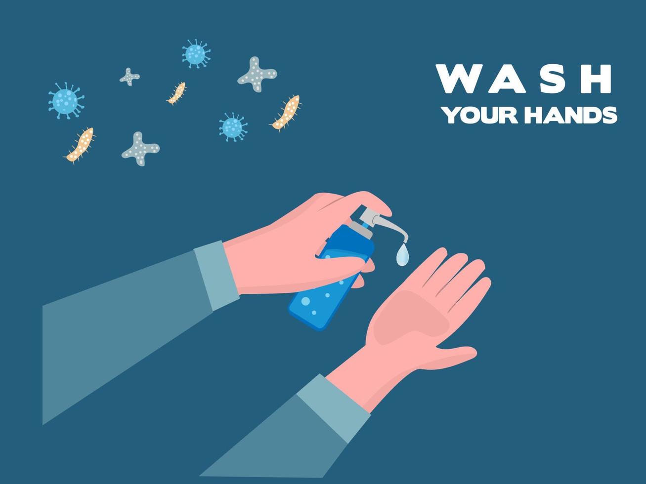 tvätta händerna med gel för att rengöra. koncept för förebyggande av covid-19 eller sjukdomar vektor