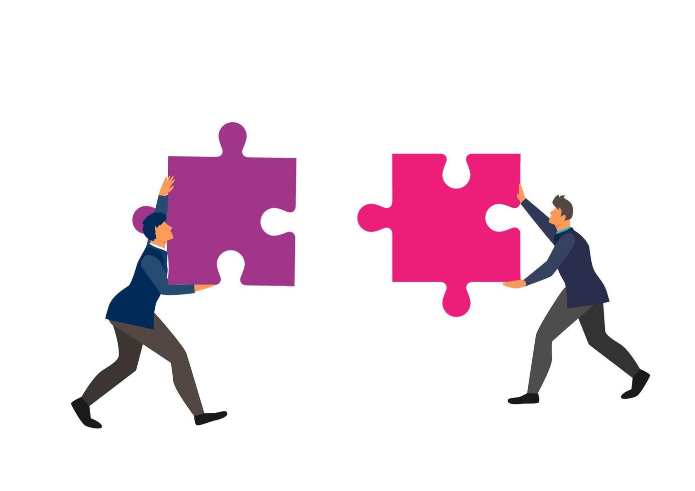 affärslag koncept två affärsmän koppla två element symbol för samarbete, samarbete, partnerskap. platt stil tecknad illustration vektor