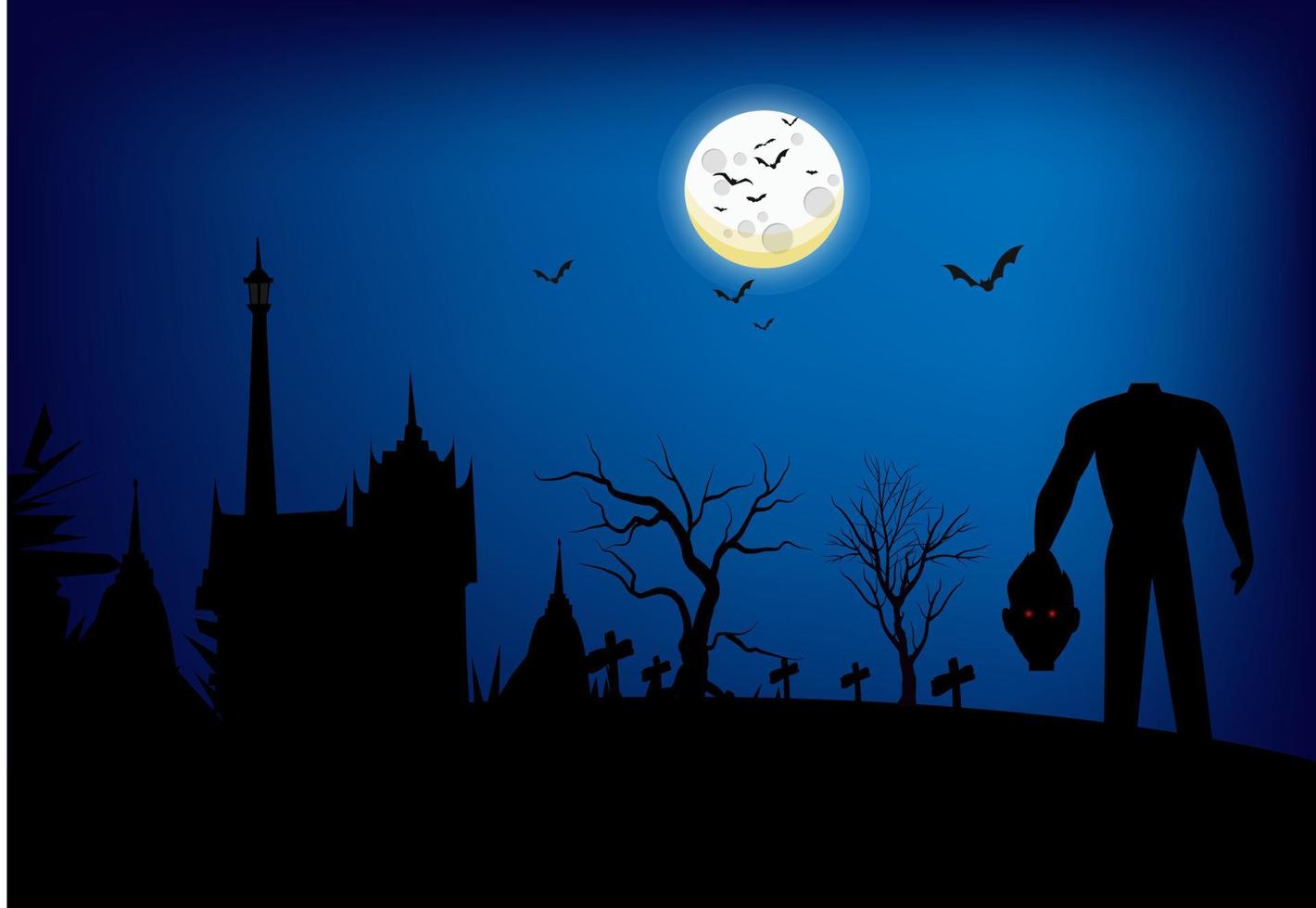 glad läskig halloween med huvudlöst spöke och månen lyser starkt natten vektor