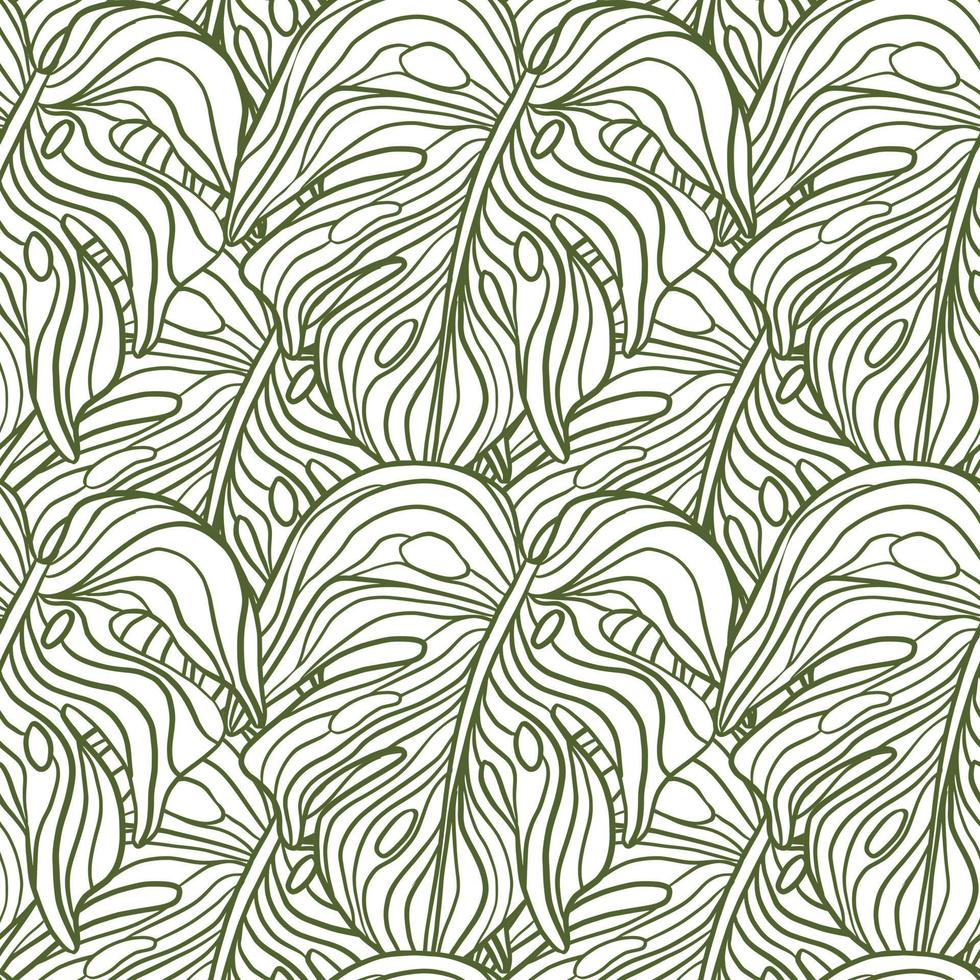 gröna konturerade monstera lämnar silhuetter seamless mönster. naturliga konstverk för tropiskt löv. vektor