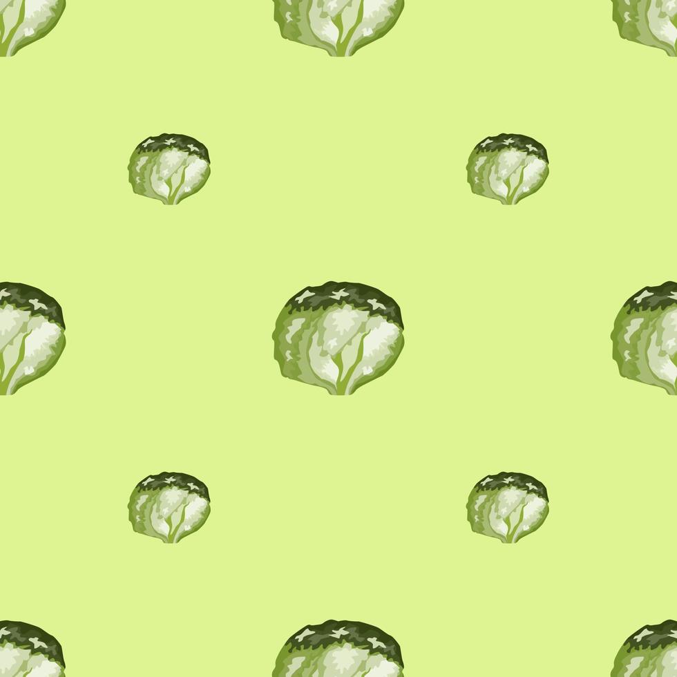 sömlösa mönster isbergssallad på pastellgrön bakgrund. prydnad med sallad. vektor