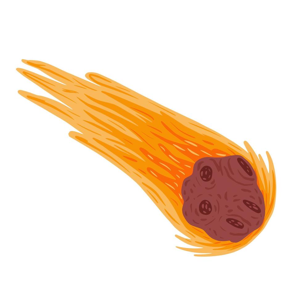 komet isolerad på vit bakgrund. meteor med svans gul färg i doodle. vektor