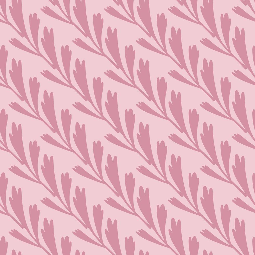 trädgård sömlösa mönster med diagonala blad silhuetter print. rosa pastellkonstverk. botanisk bakgrund. vektor