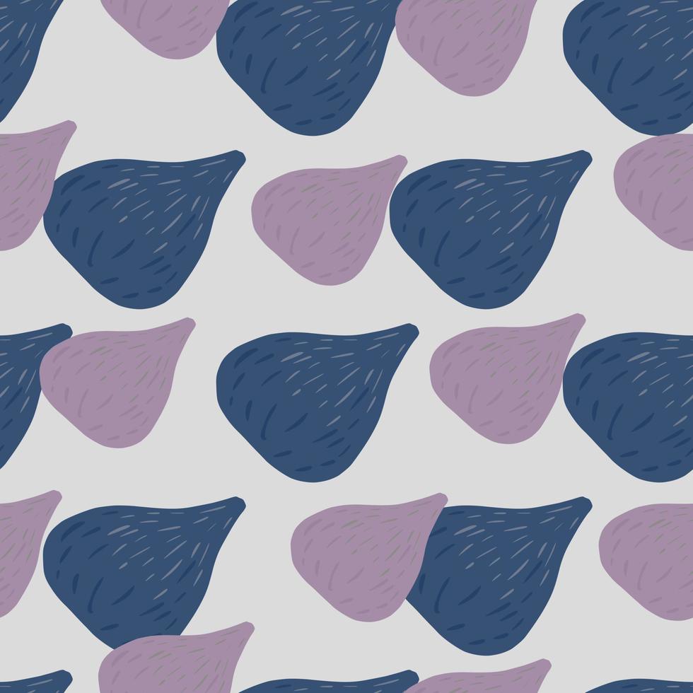 Saisonales nahtloses Muster mit blauen und violetten pastellfarbenen Feigenformen. grauer Hintergrund. vektor