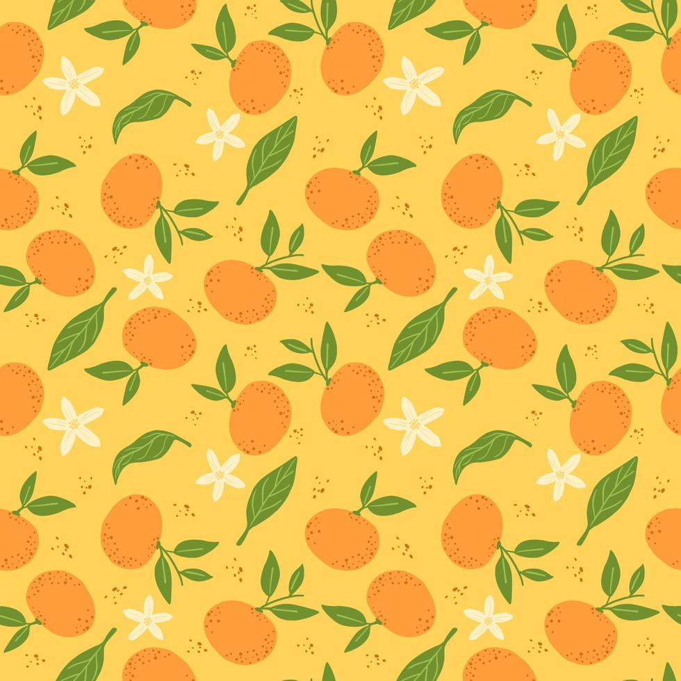 Mandarinen nahtloses Muster. Orange Zitrusfrüchte endlose Tapete. süße Essenskulisse. vektor