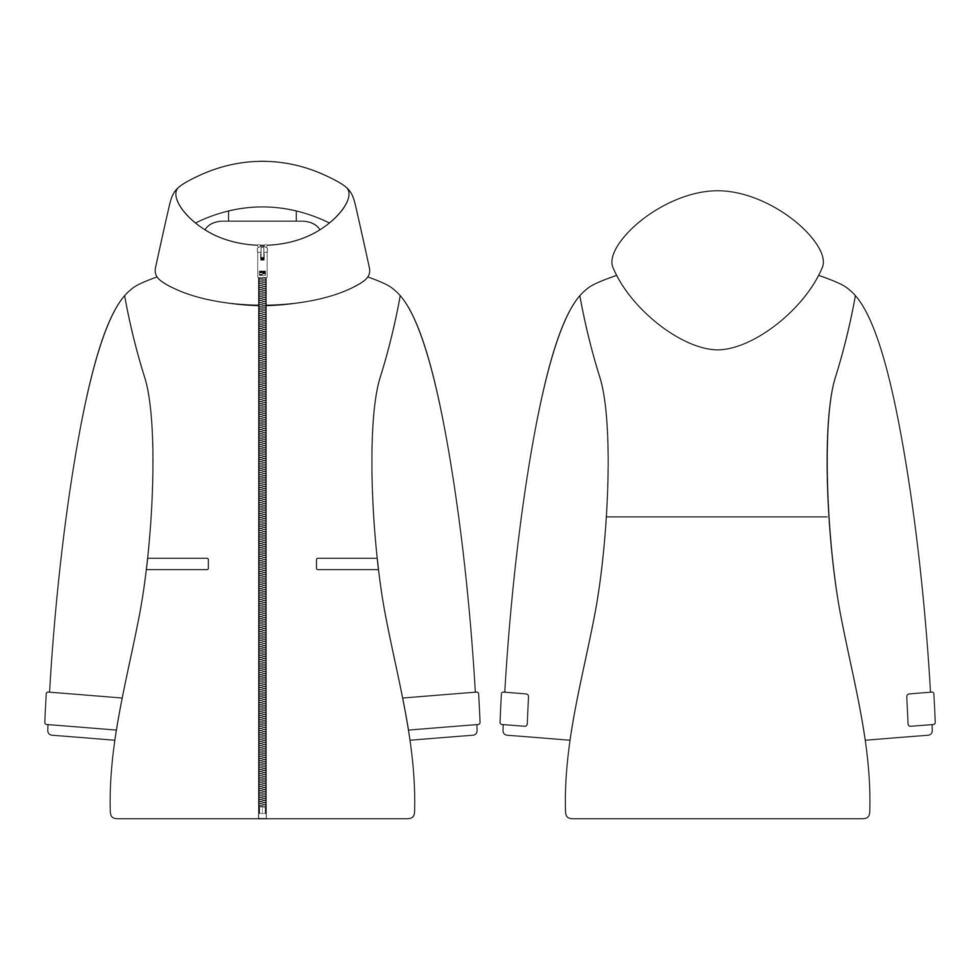 Schablonenfrauen mit Kapuze Parka-Vektorillustration flaches Designentwurfs-Kleidungssammlungsoberbekleidung vektor