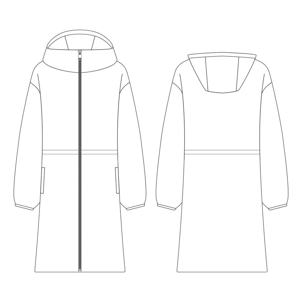 Schablonenfrauen lange Parka-Jackenvektorillustration flache Designentwurfs-Kleidungssammlungsoberbekleidung vektor