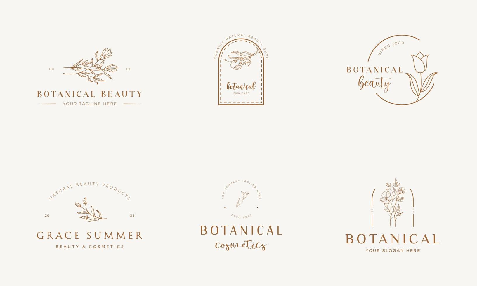 botanisches florales element handgezeichnetes logo mit wilden blumen und blättern. logo für spa- und schönheitssalon, boutique, bioladen, hochzeit, blumendesigner, innenausstattung, fotografie, kosmetik. vektor