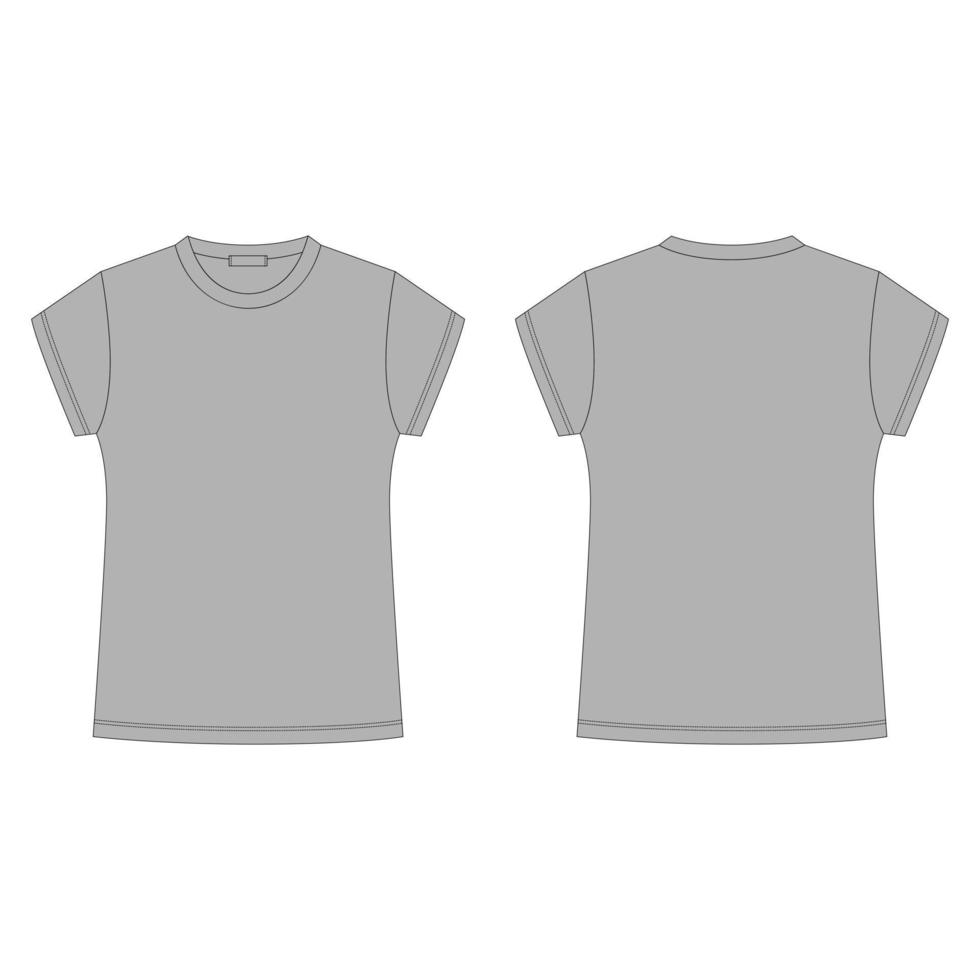 leere Schablone des grauen T-Shirts lokalisiert auf weißem Hintergrund. technisches Skizzent-shirt. vektor