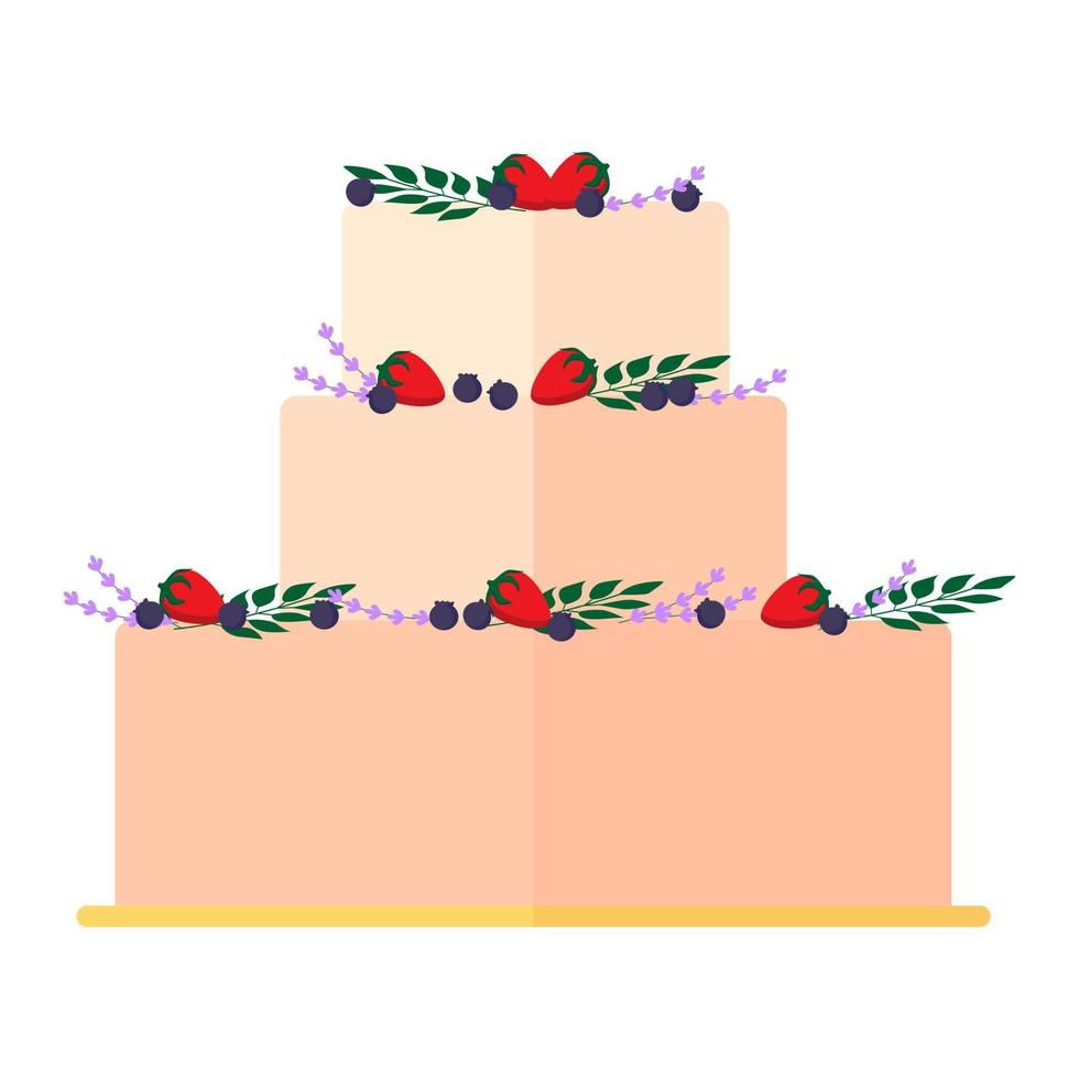Hochzeitstorten mit Blumenschmuck isoliert auf weißem Hintergrund. Hochzeitstorte vektor