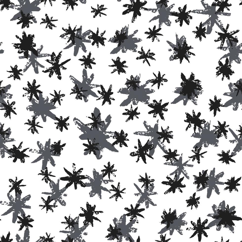 Grunge Sterne Musterdesign. Sterntapete mit schwarzen und silbernen Tintenflecken vektor