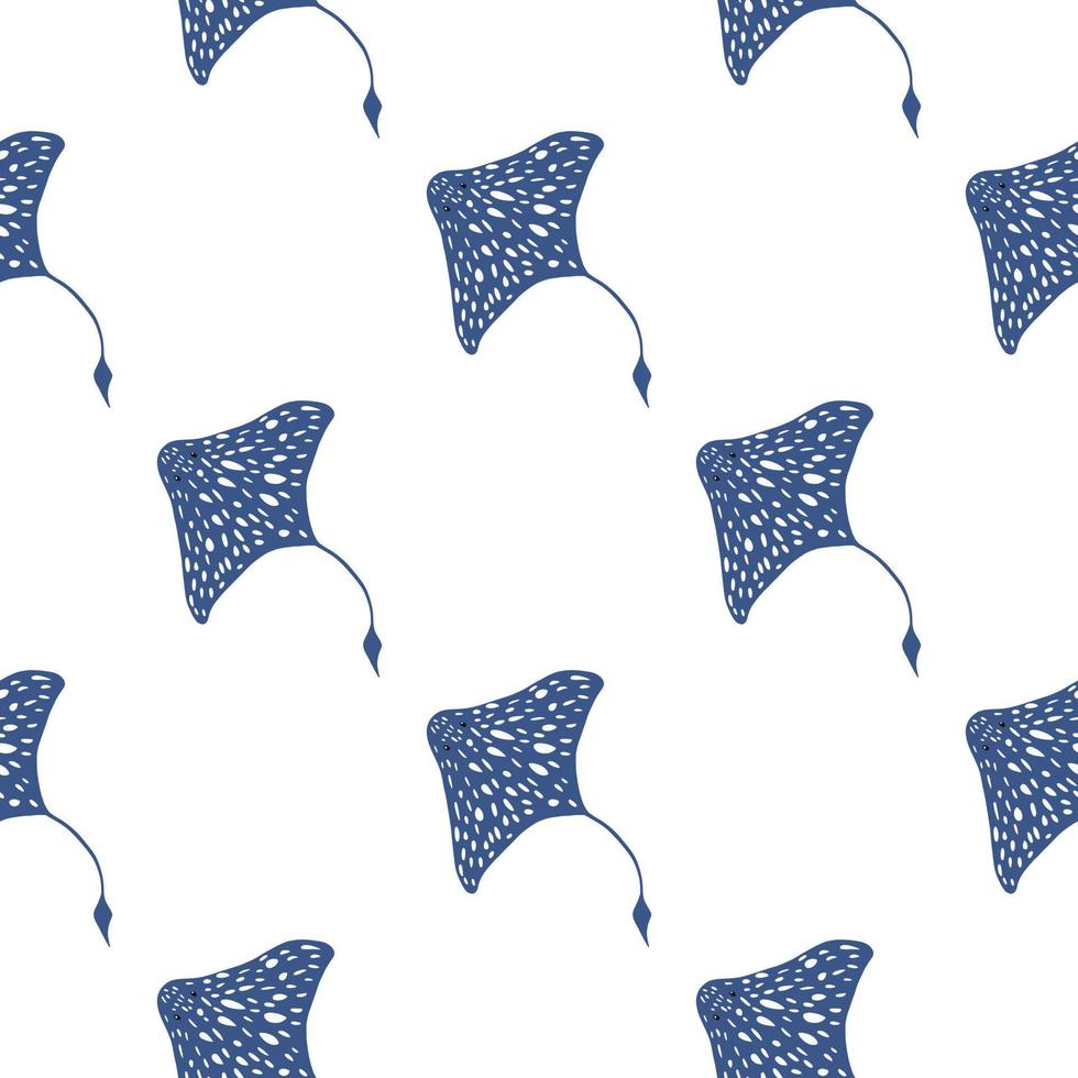 isolerade sömlösa mönster med blå stingrocka element print. vit bakgrund. undervattensfauna bakgrund. vektor