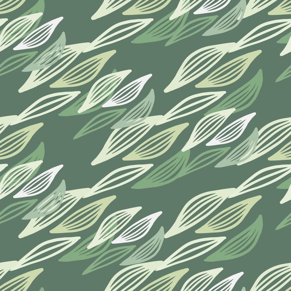Kräuterumrissblätter in Pastellfarben auf grünem Hintergrund. nahtlose zufällige Muster. vektor