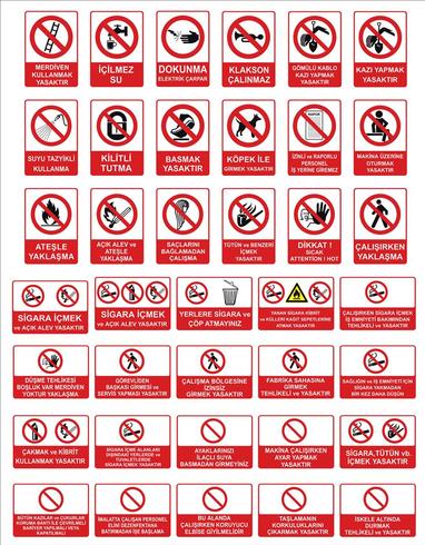 Türkische Beschilderungsmodelle, Warnschild, Verbotsschild, Arbeitsschutzzeichen, Warnschild, Brandnotschild. Für Aufkleber, Plakate und andere Materialien. leicht zu ändern. Vektor. vektor