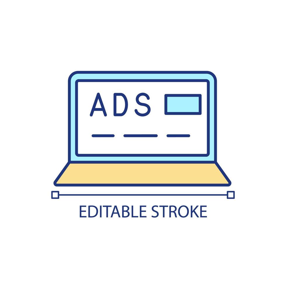 digital reklam rgb färgikon. marknadsföringsstrategi. marknadsföring av produkter genom digitala kanaler. isolerade vektor illustration. enkel fylld linjeteckning. redigerbar linje. arial teckensnitt som används
