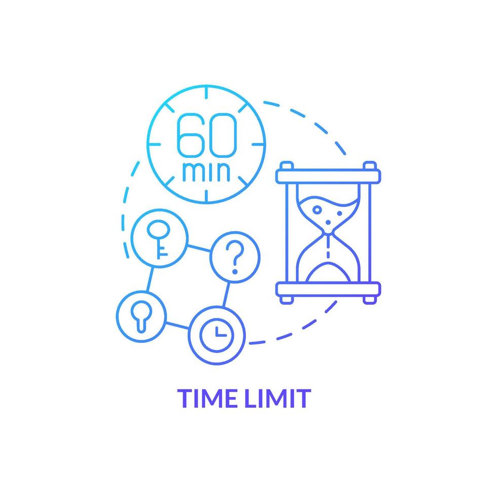 Symbol für das blaue Farbverlaufskonzept der Zeitbegrenzung. Escape Room charakteristische abstrakte Idee dünne Linie Illustration. motivierender Faktor. sechzig Minuten Frist. isolierte Umrisszeichnung. Unzählige pro-fette Schriftarten werden verwendet vektor