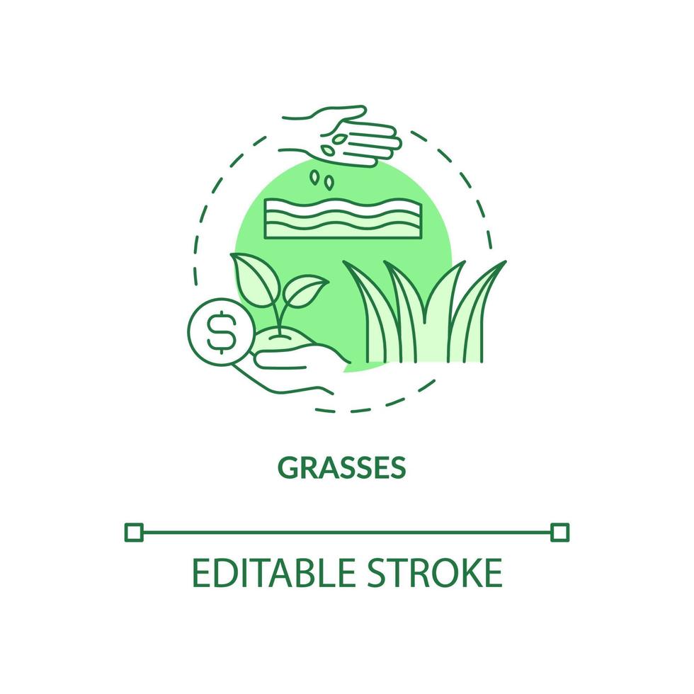 Gräser grünes Konzept-Symbol. landwirtschaftliche rückstände abstrakte idee dünne linie illustration. Energiequelle Biomasse. isolierte Umrisszeichnung. editierbarer Strich. Roboto-Medium, unzählige pro-fette Schriftarten verwendet vektor