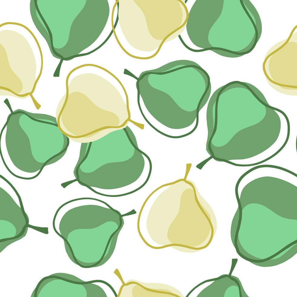 isolerad frukt seamless mönster med gröna konturerade päron former. vit bakgrund. organisk bakgrund. vektor