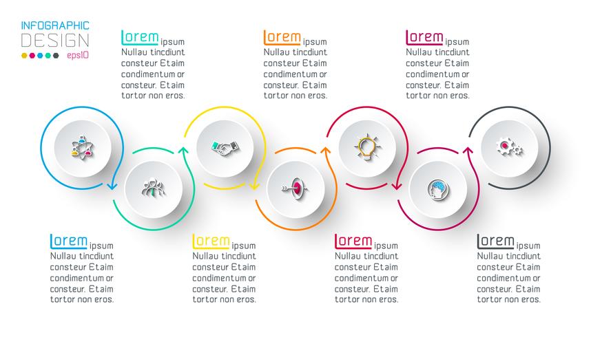 Cirkeletiketten infografisk med steg för steg. vektor