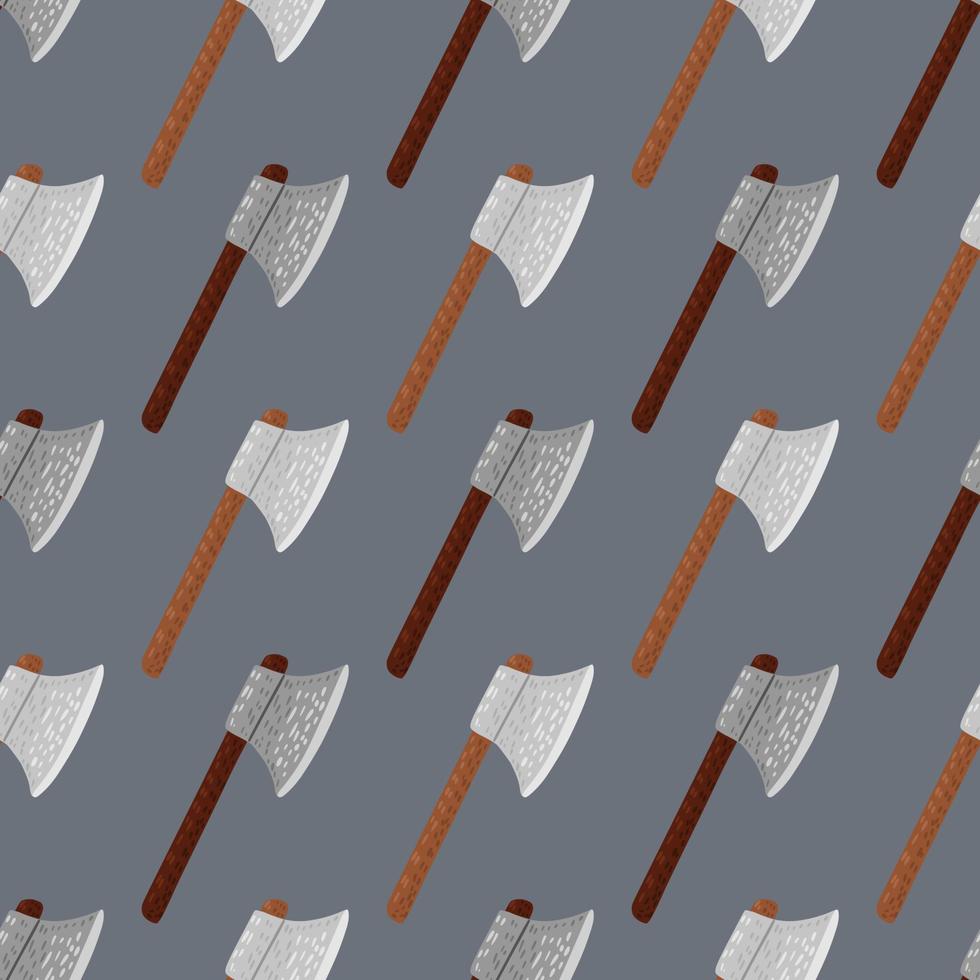 Einfache Waffenverzierung nahtloses Muster mit mittelalterlichen Axtsilhouetten. Norwegen-Kampfelemente auf grauem Hintergrund. vektor