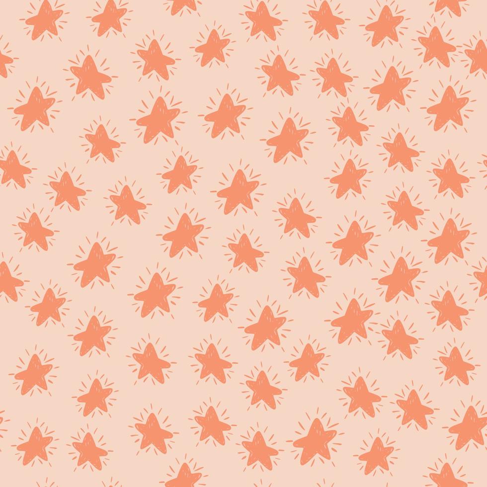 Zufälliges, nahtloses Muster mit rosafarbenen Silhouetten der kleinen Sterne. Pastellhintergrund. Cartoon abstrakter Druck. vektor