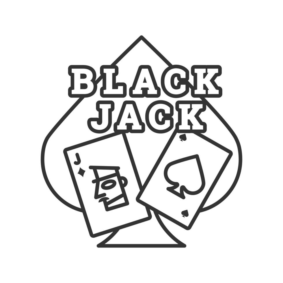 Blackjack lineares Symbol. Kartenspiel. einundzwanzig. dünne Liniendarstellung. Casino-Kontursymbol. Vektor isoliert Umrisszeichnung