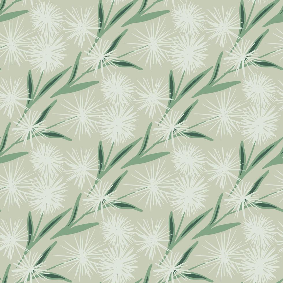botaniska sömlösa mönster med handritade abstrakta maskrosor. vita blommor med grönt bladverk på pastell beige bakgrund. vektor