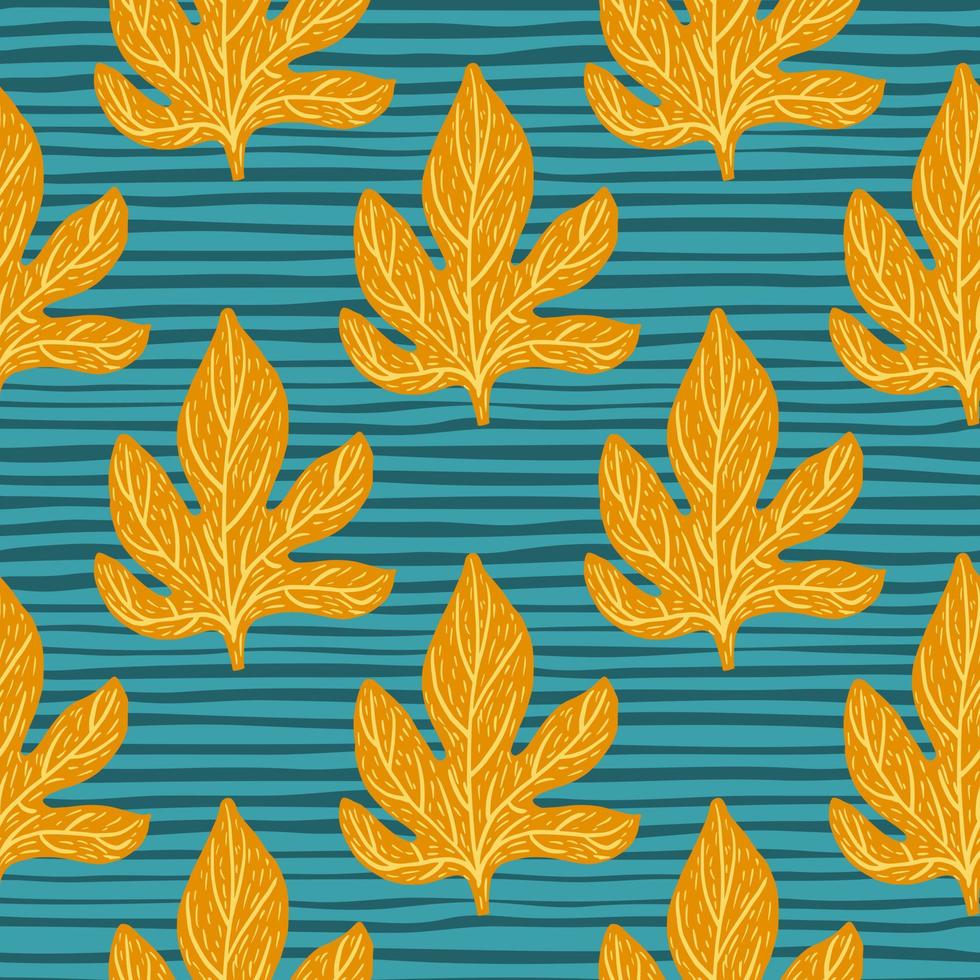 seamless mönster med naturen fallande löv orange prydnad. ljus blå randig bakgrund. vektor