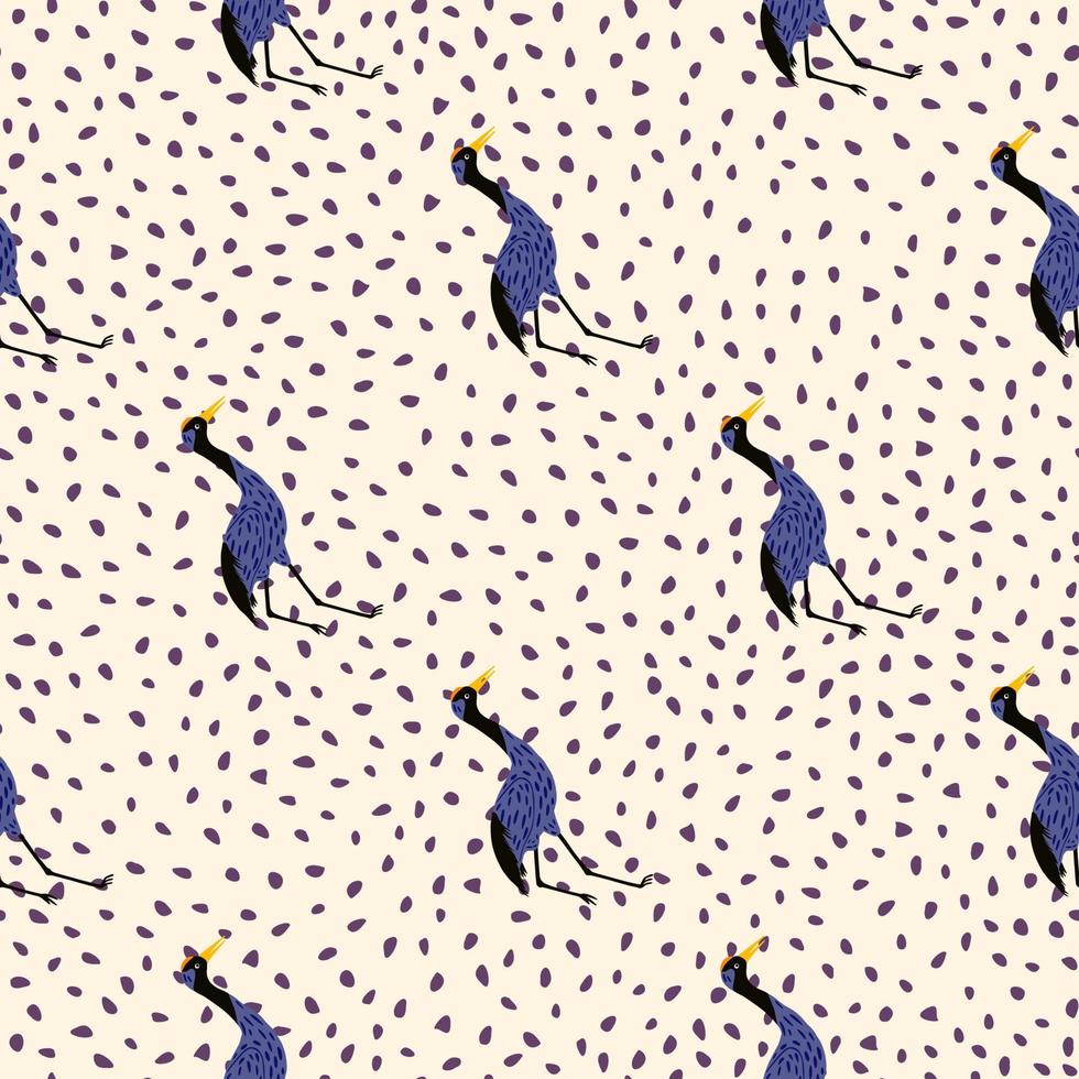 abstrakt djur exotiska sömlösa mönster med blå kran fågel silhuetter. vit prickig bakgrund. enkel stil. vektor