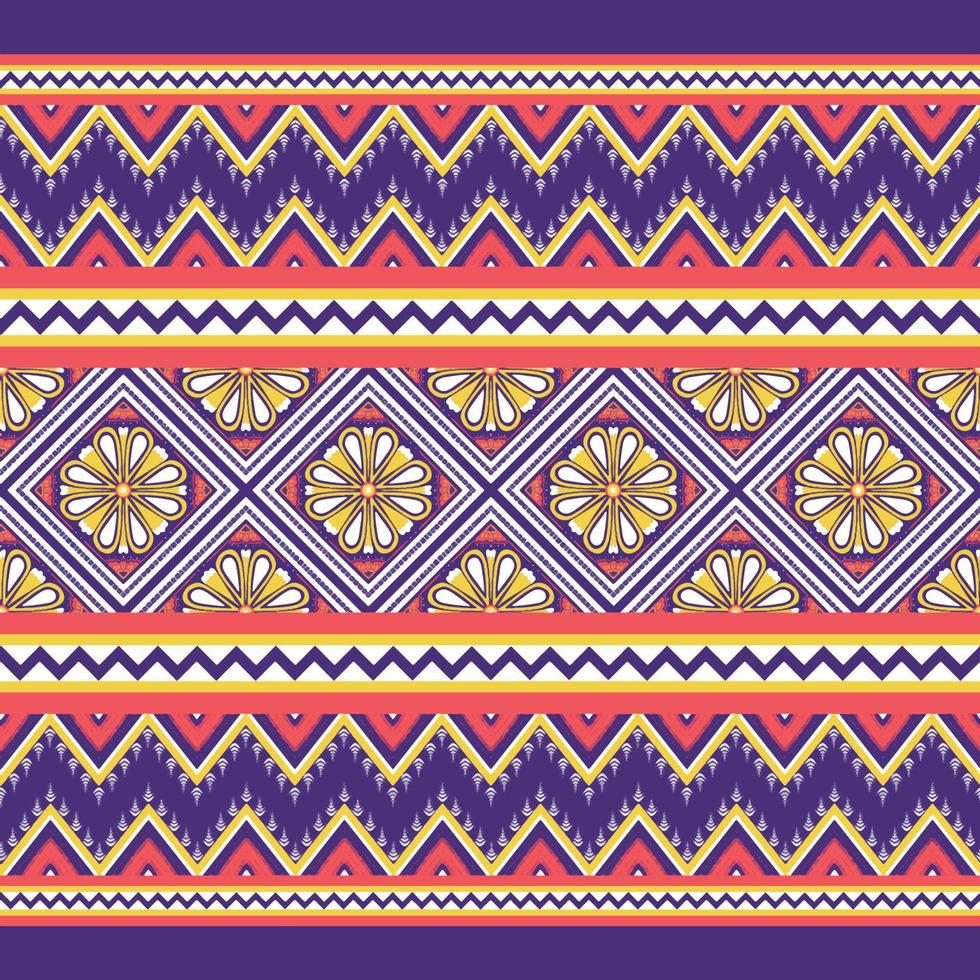 gelb, weiß, orange auf violett. geometrisches ethnisches orientalisches Muster traditionelles Design für Hintergrund, Teppich, Tapete, Kleidung, Verpackung, Batik, Stoff, Vektorillustrationsstickereiart vektor