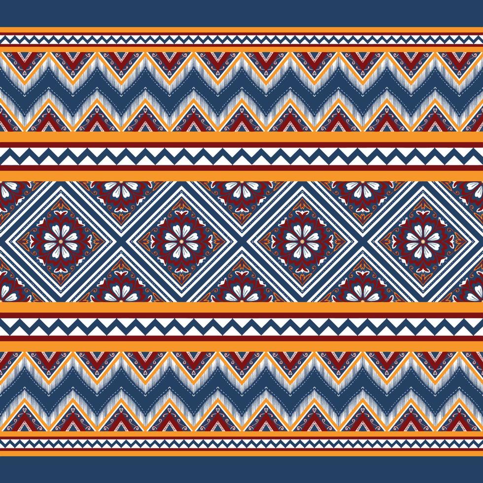 rot, gelb, weiß auf marineblau. geometrisches ethnisches orientalisches Muster traditionelles Design für Hintergrund, Teppich, Tapete, Kleidung, Verpackung, Batik, Stoff, Vektorillustrationsstickereiart vektor