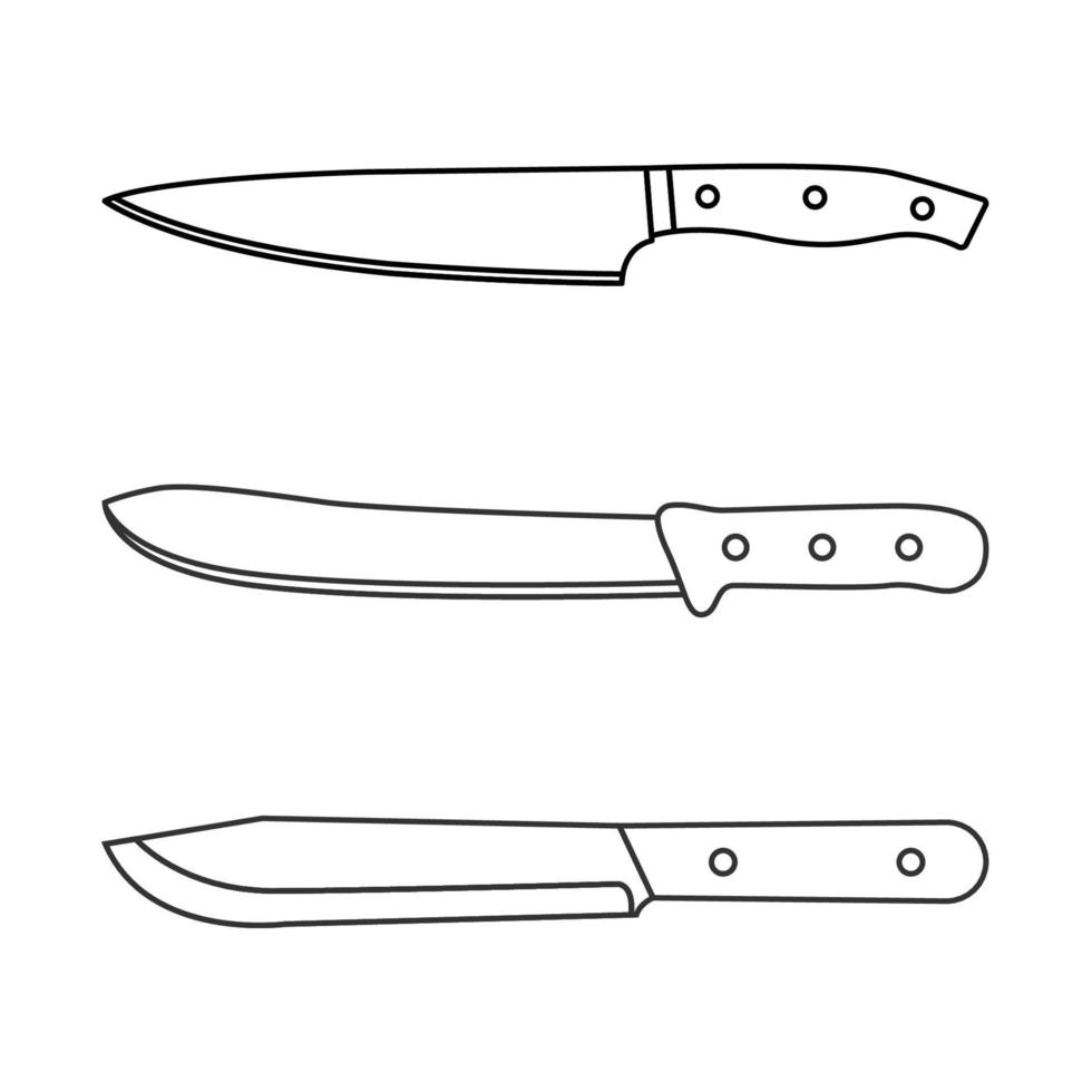 slaktare och kökskniv set 3 kontur ikon illustration på vit bakgrund vektor