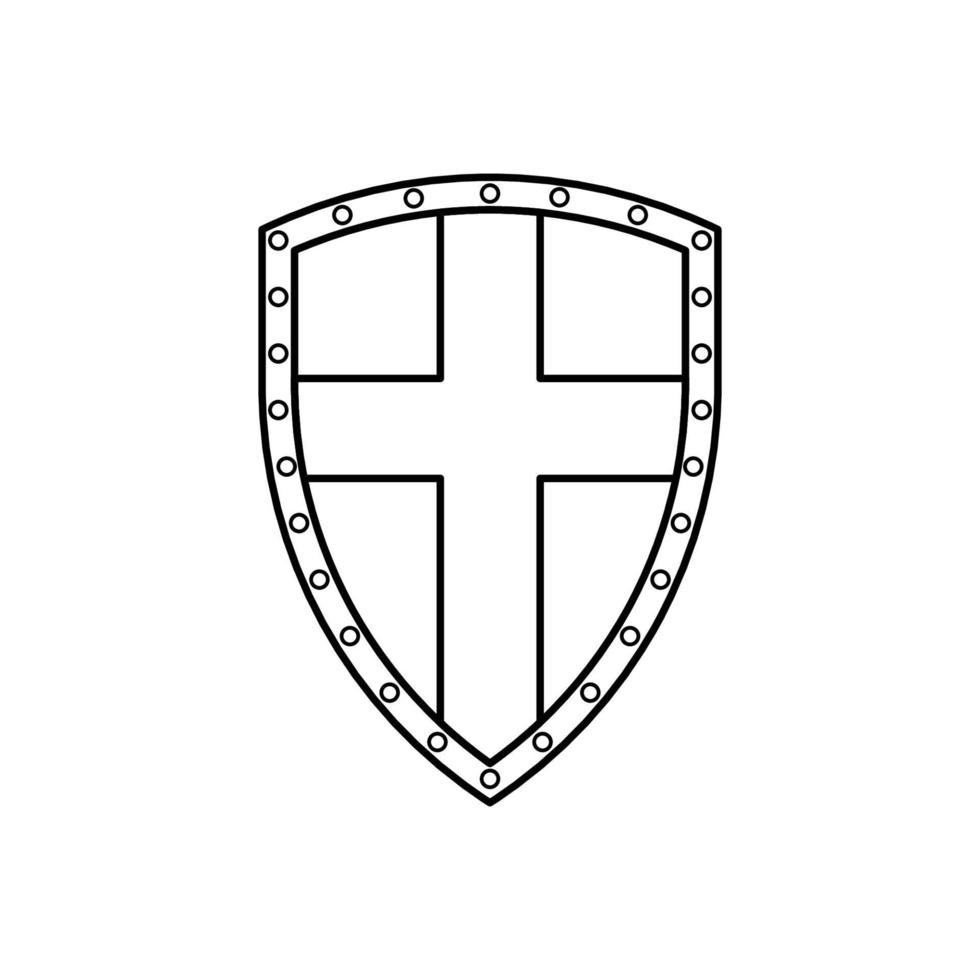 sköld svart och vit ikon i konturstil på en vit bakgrund lämplig för logotyp, militär, säkerhetsikon. isolerat vektor