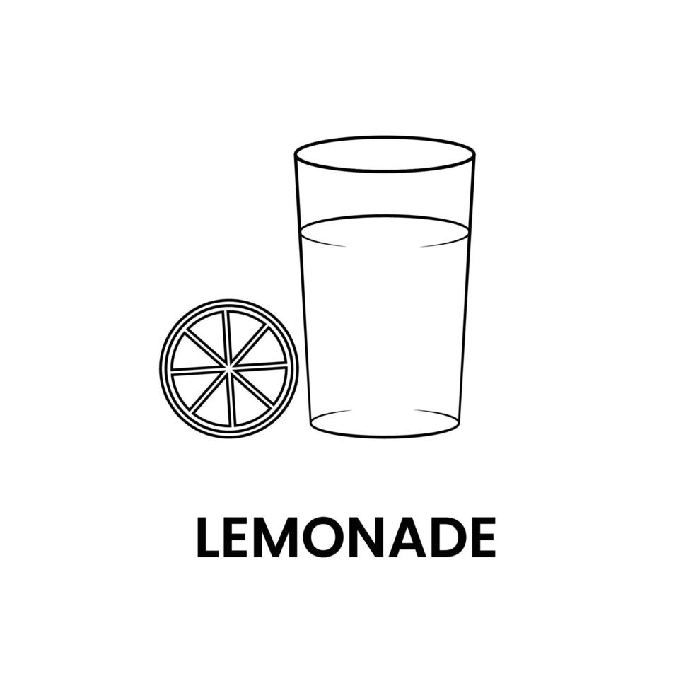 lemonad citronvatten svart och vit ikon i konturstil på en vit bakgrund lämplig för logotyp, drink, sommarikon. isolerat vektor