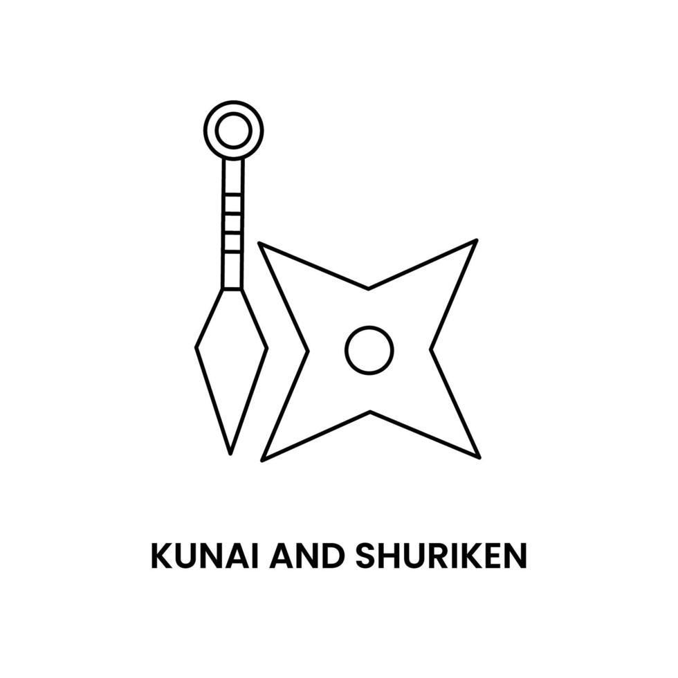 kunai und shuriken schwarz-weiß-symbol im umrissstil auf weißem hintergrund geeignet für logo, waffe, ninja-symbol. isoliert vektor