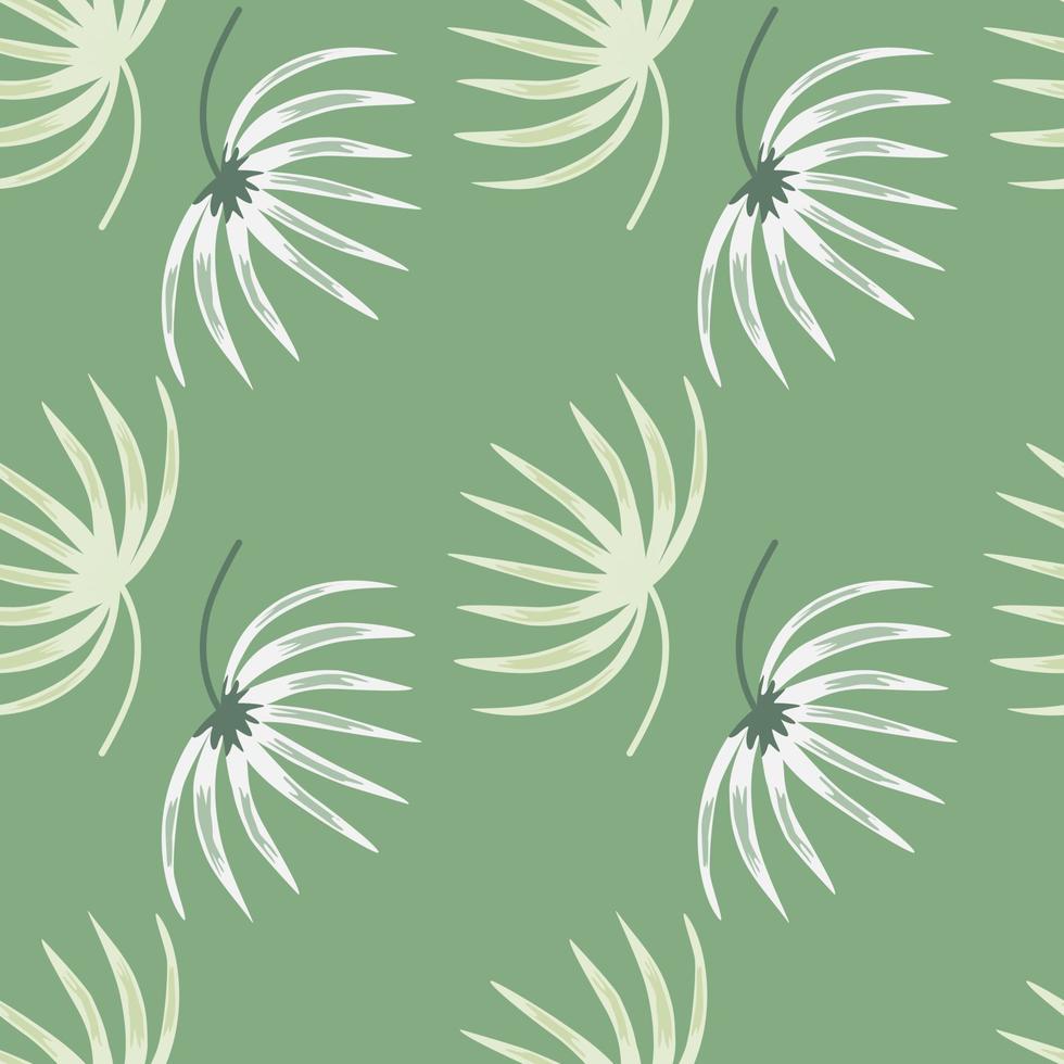 weiße handgezeichnete botanische blätter formen nahtloses muster. hellgrüner Hintergrund. abstrakte Kulisse. vektor
