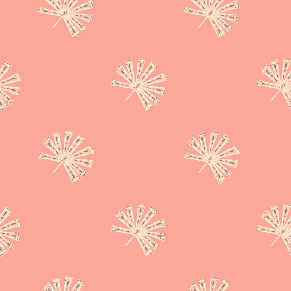 nahtloses tropisches muster im minimalistischen stil mit gekritzelweißen volkstümlichen licuala-palmenformen. rosa Hintergrund. vektor