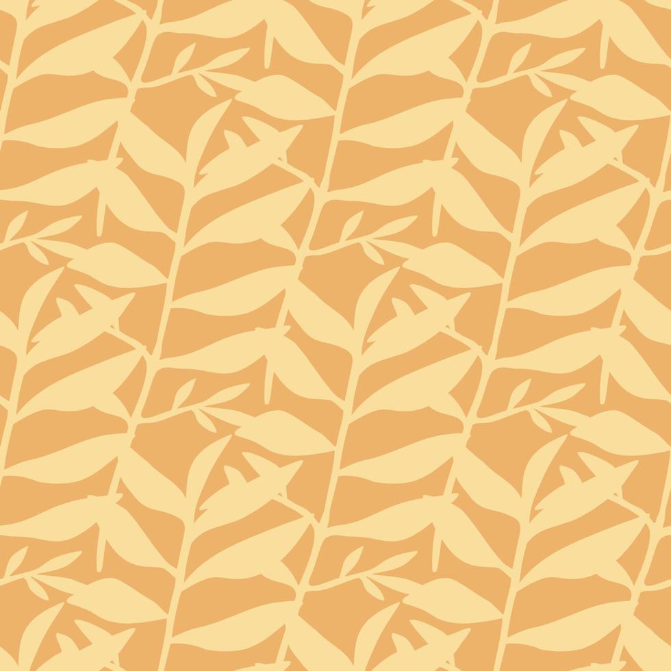 tropiska blad silhuetter seamless mönster. orange bakgrund med ljust bladverk. blomtryck. vektor