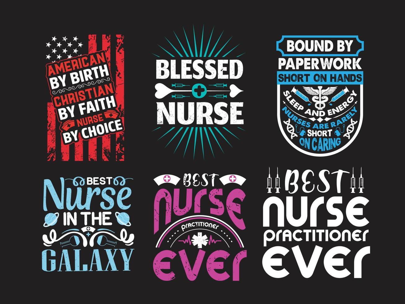 sjuksköterskor utövare typografiska ordspråk design bunt. vektor