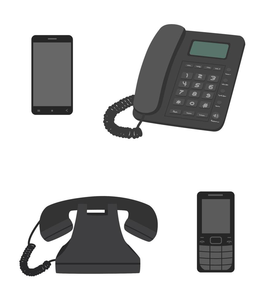 mobiltelefon, fast telefon, knappsats gammal telefon vektor clipart design