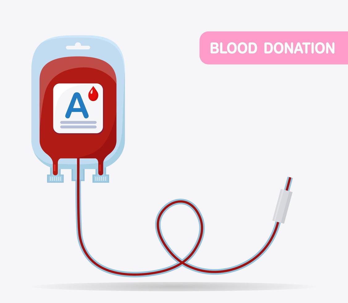 blodpåse isolerad på vit bakgrund. donation, transfusion i medicin laboratoriekoncept. rädda patientens liv. vektor platt design