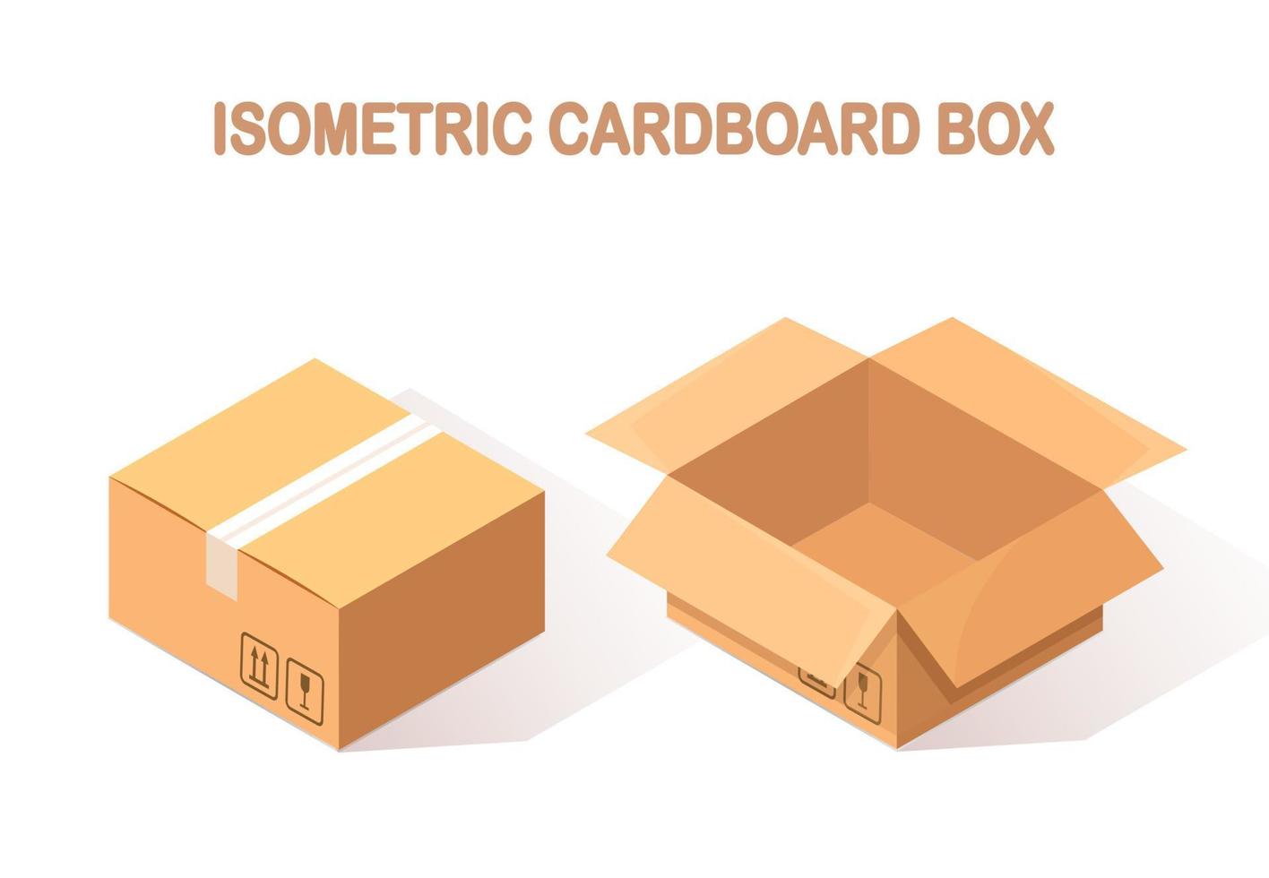 uppsättning av 3d isometrisk kartong, kartong isolerad på vit bakgrund. transportpaket i butik, distributionskoncept. vektor tecknad design