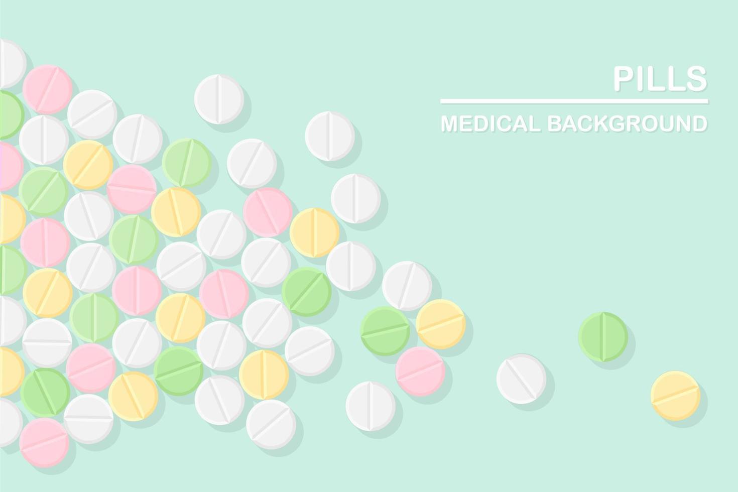 uppsättning piller, medicin, droger. smärtstillande tablett, vitamin, farmaceutiska antibiotika. medicinsk bakgrund. vektor tecknad design