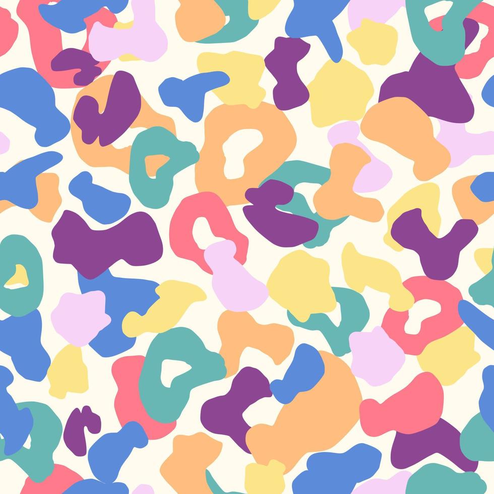 lustiges nahtloses Muster des Regenbogenleoparden lokalisiert auf weißem Hintergrund. bunter tierhauthintergrund. abstrakte gepardenpelztapete. vektor