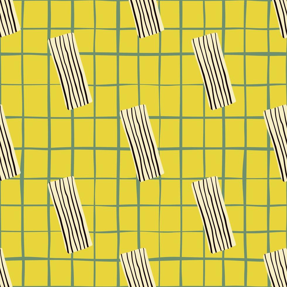Nahtloses Muster für Kinder mit weißen Rechtecken und schwarzen Linien. gelb karierter Hintergrund. vektor