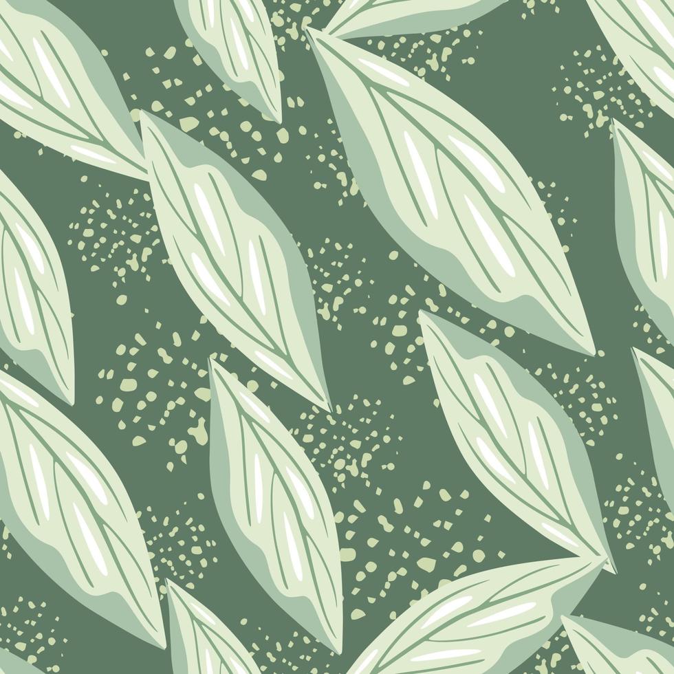 slumpmässiga sömlösa mönster med handritade geometriska bladelement. ljusgrön bakgrund med stänk. vektor